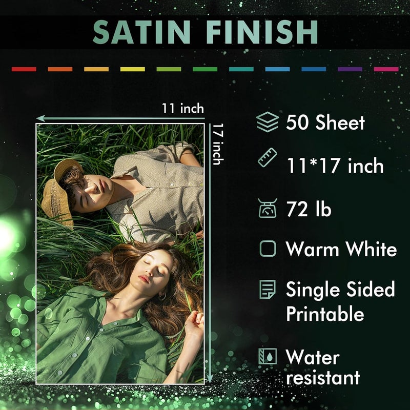 A-SUB Premium Photo Paper Satin 11x17 72lb for Inkjet Printers 50 Sheets, Single Sided - Image 2